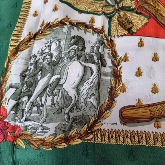 Auth HERMES Carre 90 - Green Cream Multi Scarf - Picture 4 of 10